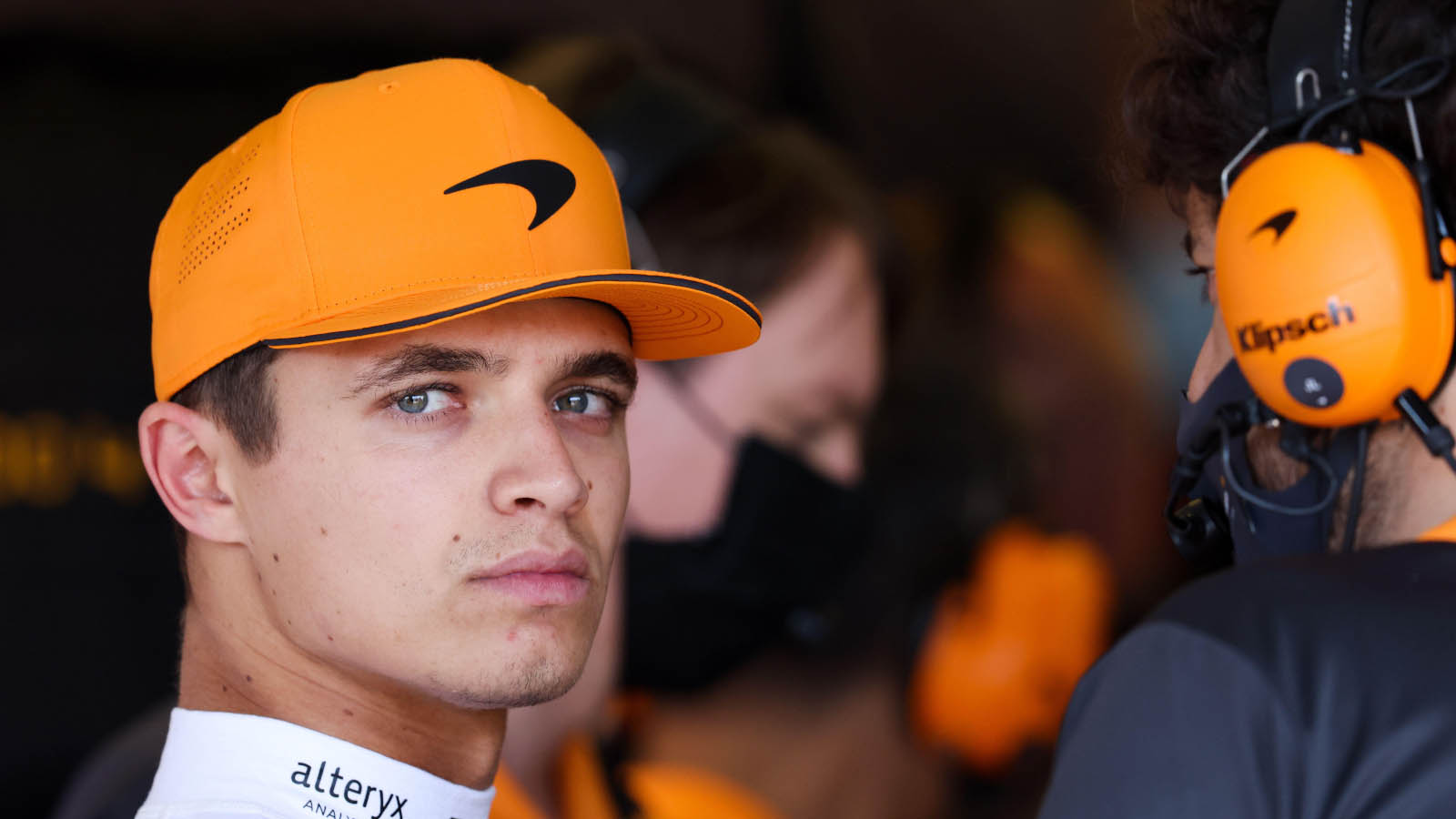 McLaren driver Lando Norris in the garage. Australia April 2022.