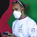Lewis Hamilton on his phone. Melbourne, April 2022.