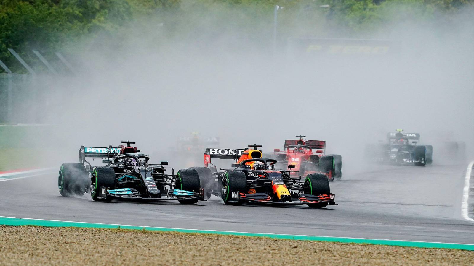 Lewis Hamilton and Max Verstappen side by side at the Emilia Romagna GP. April 2021.