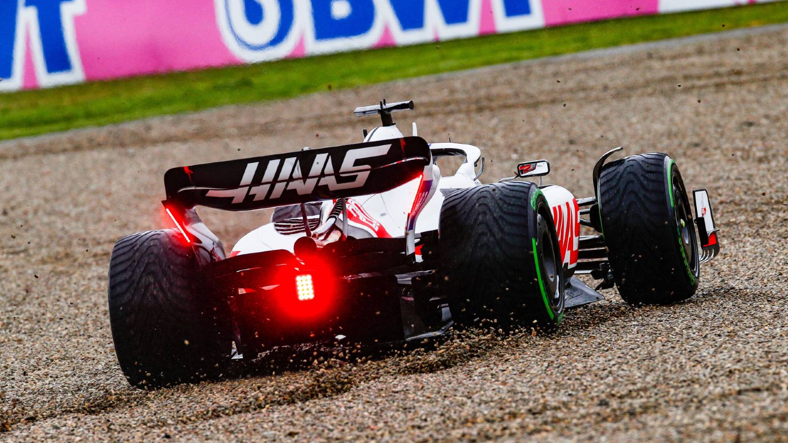 Kevin Magnussen's Haas in the gravel. Imola April 2022.