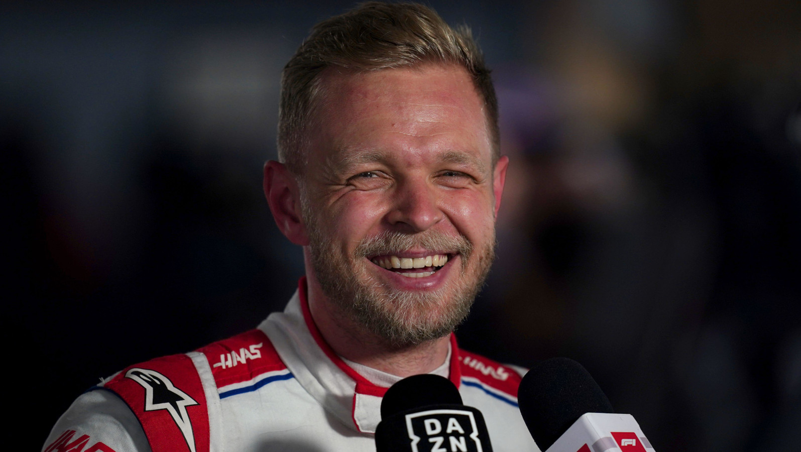 Kevin Magnussen all smiles speaking to the media. Imola April 2022