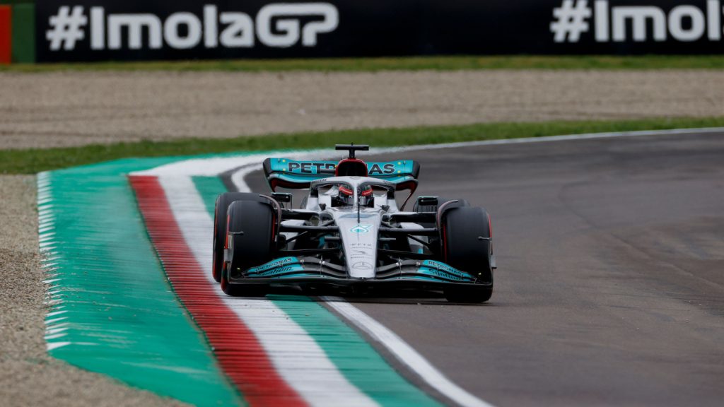 George Russell puts in a lap of the Imola circuit. Imola April 2022