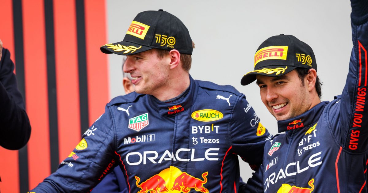 Max Verstappen和Sergio Perez在Imola领奖台上。伊莫拉2022年4月