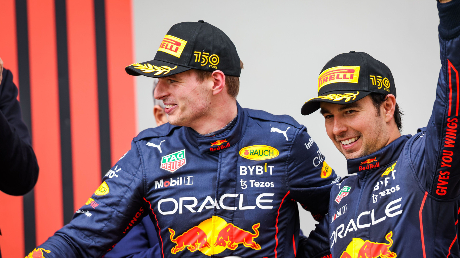 Max Verstappen and Sergio Perez on the Imola podium. Imola April 2022