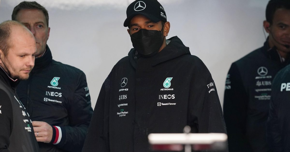 Lewis Hamilton inside the Mercedes garage. Imola, April 2022.