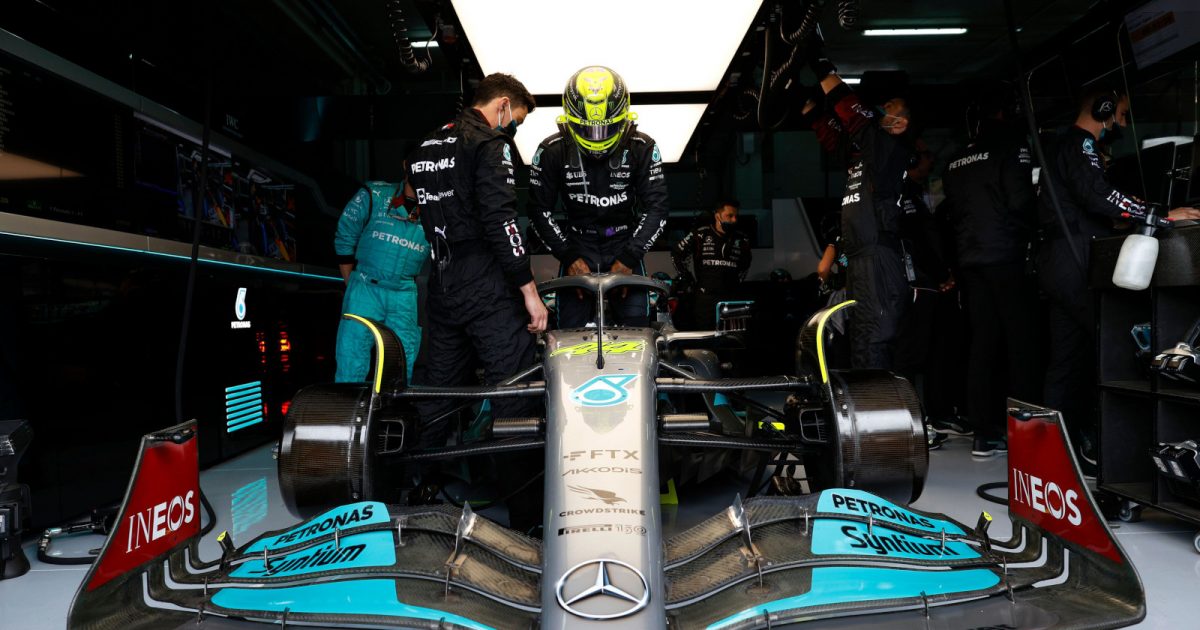 Lewis Hamilton climbs into his W13. Imola April 2022
