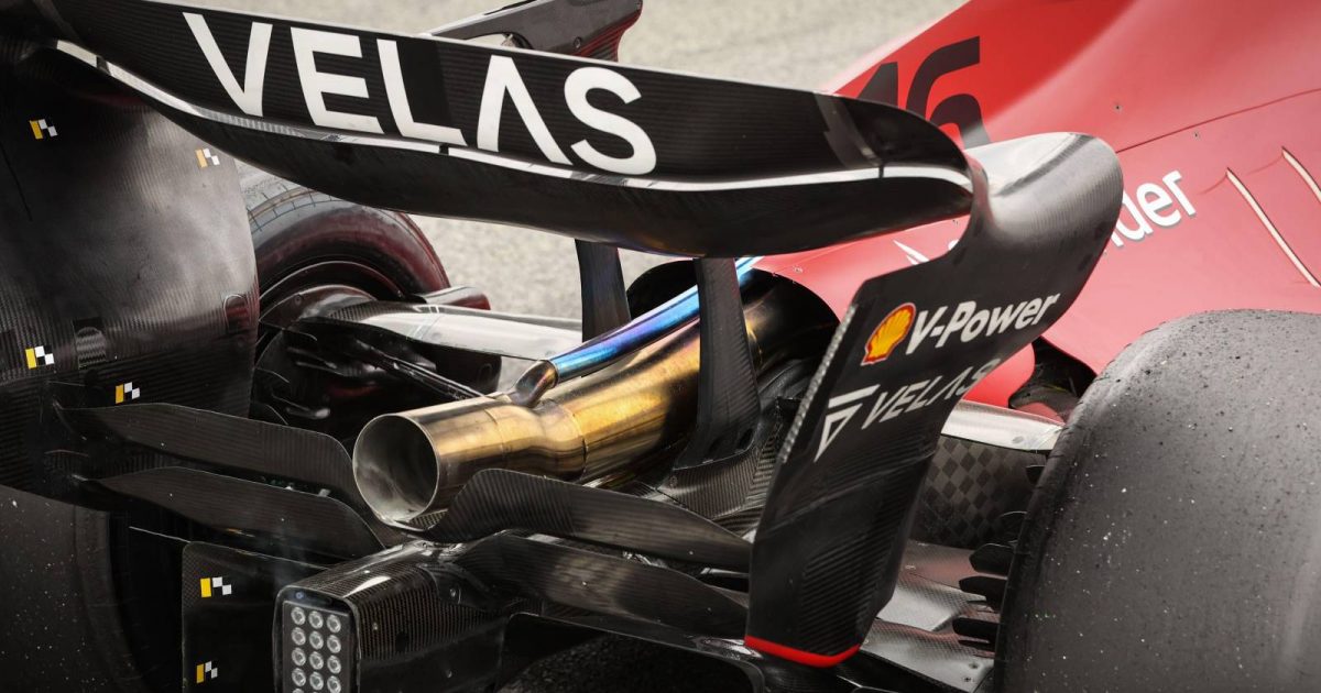 A close-up of the Ferrari F1-75 fear wing.