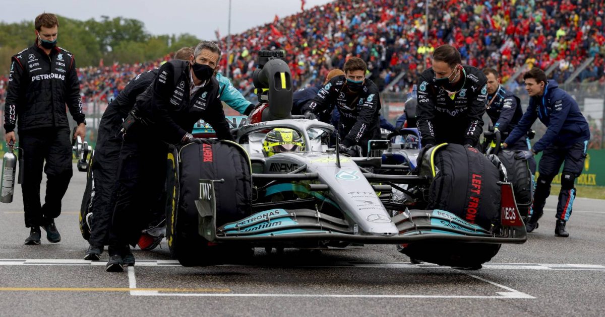 Mercedes put Lewis Hamilton into place on the grid. Italy, April 2022.