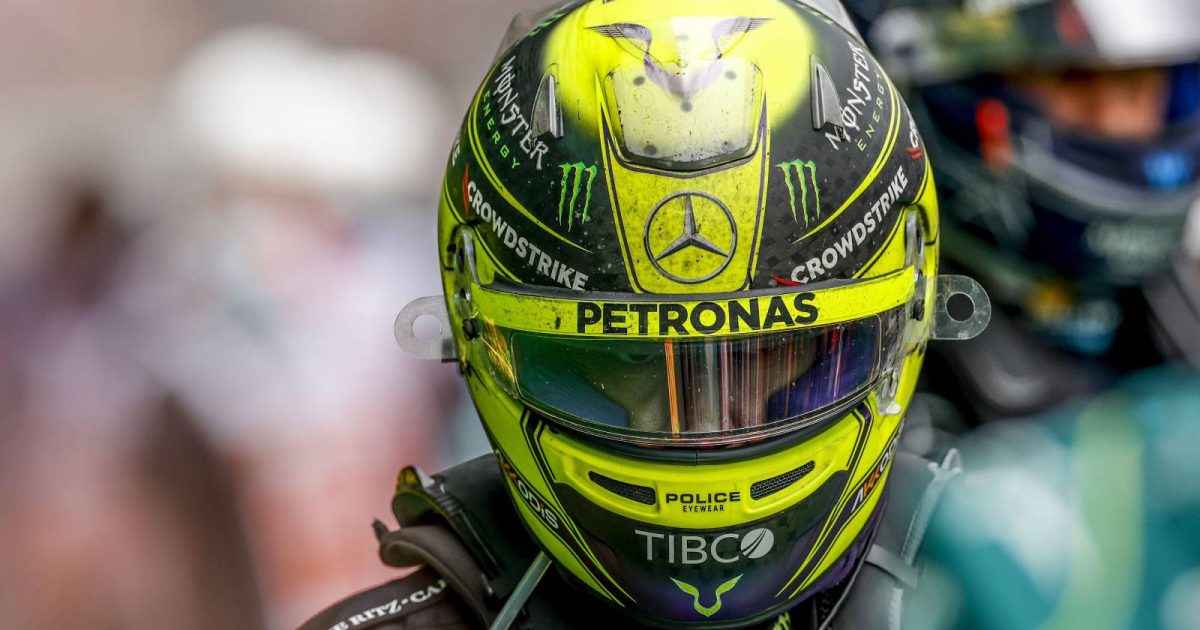 Lewis Hamilton, Mercedes, wearing his helmet. Italy, April 2022.