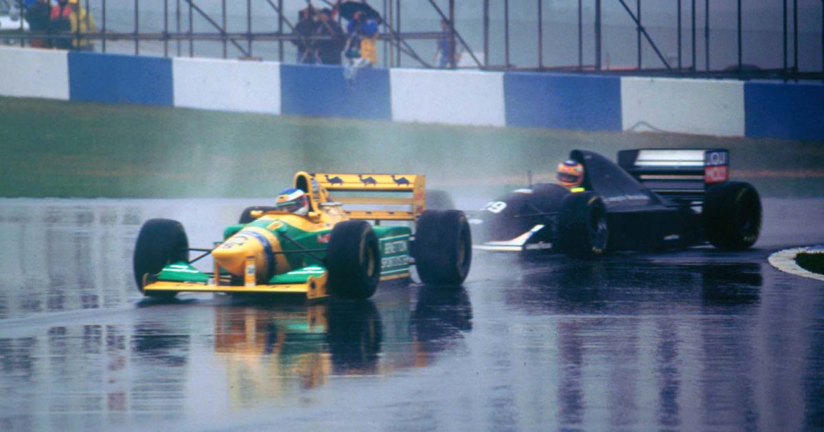 Michael Schumacher drives at Donington. European GP April 1993.