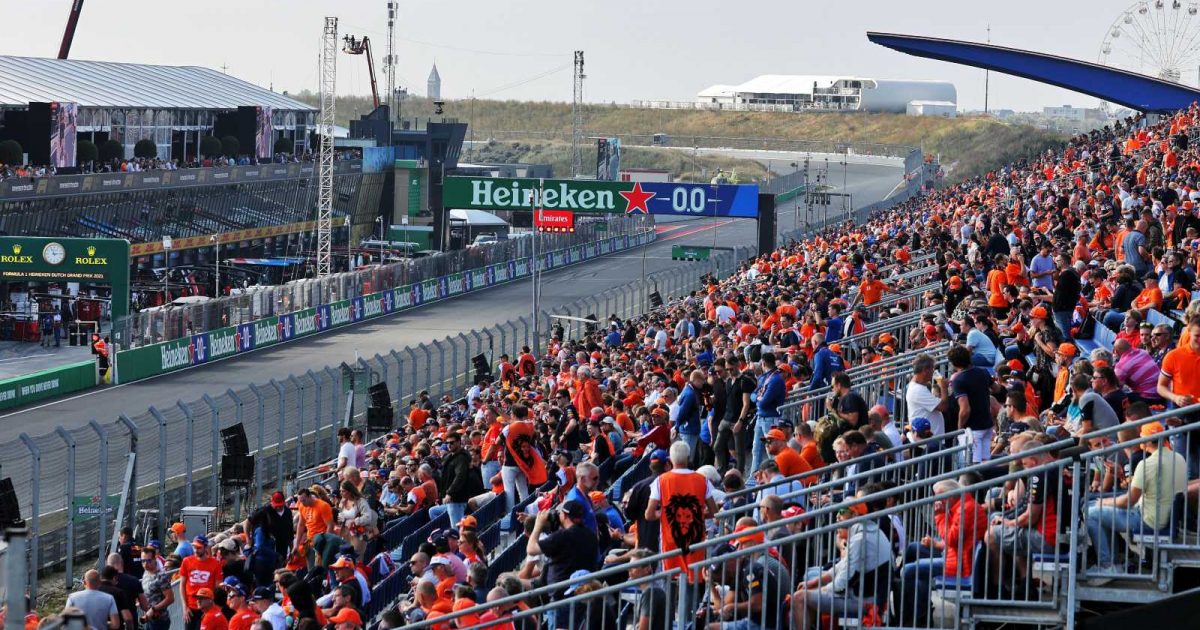 Fans pack the stand at Zandvoort. Netherlands, September 2021.