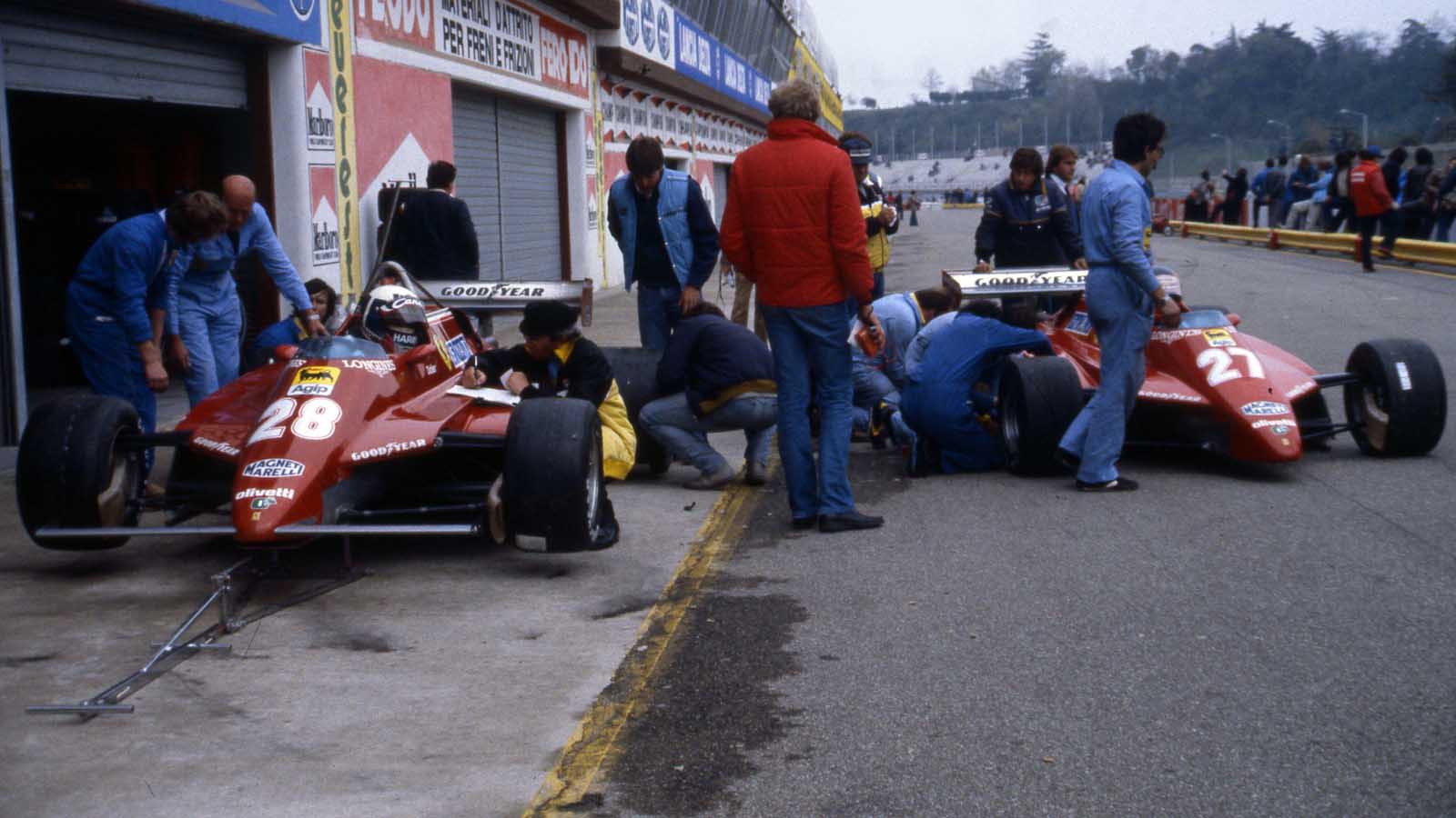 Ferrari drivers Gilles Villeneuve and Didier Pironi. San Marino 1982.