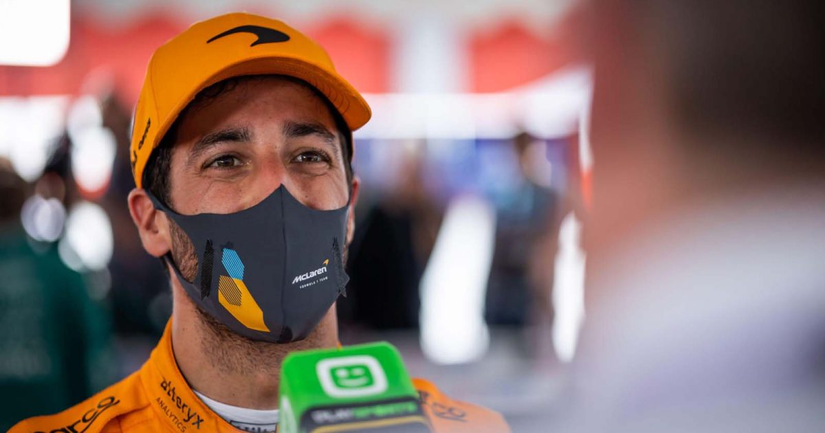 McLaren driver Daniel Ricciardo is interviewed. Imola April 2022.