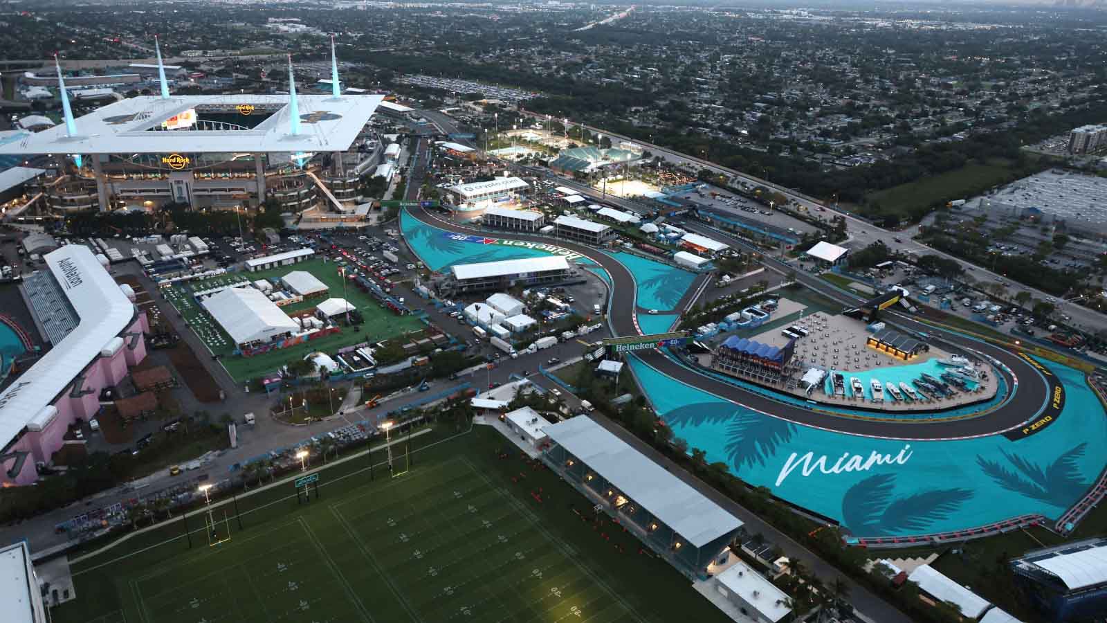 An aerial view of Miami. Miami Grand Prix May 2022.
