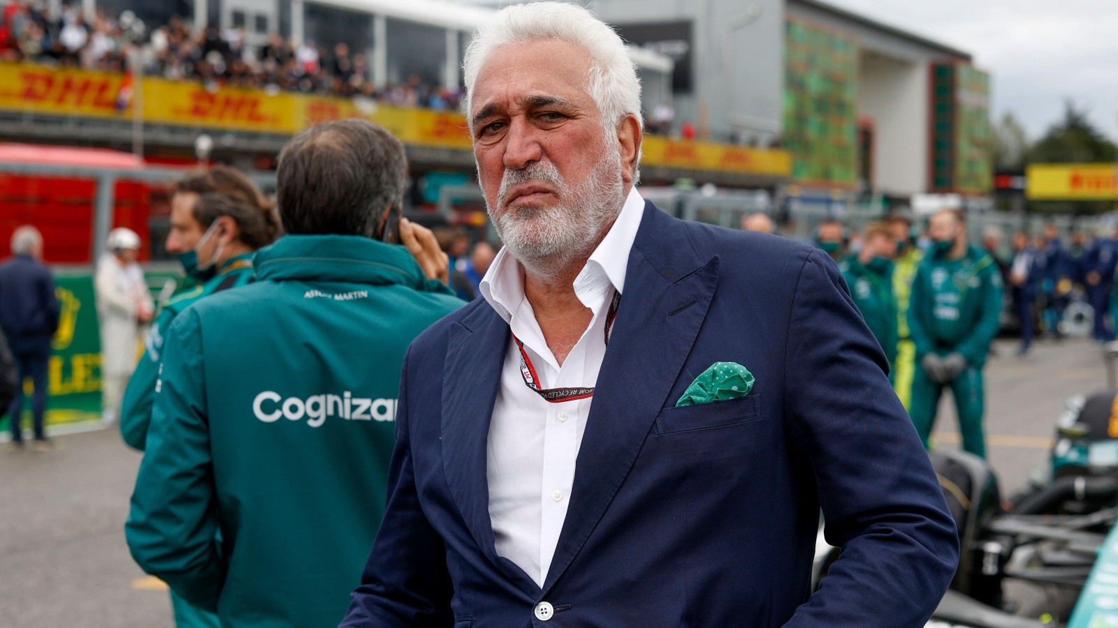 Aston Martin team owner Lawrence Stroll looks into the camera. Italy, April 2022.