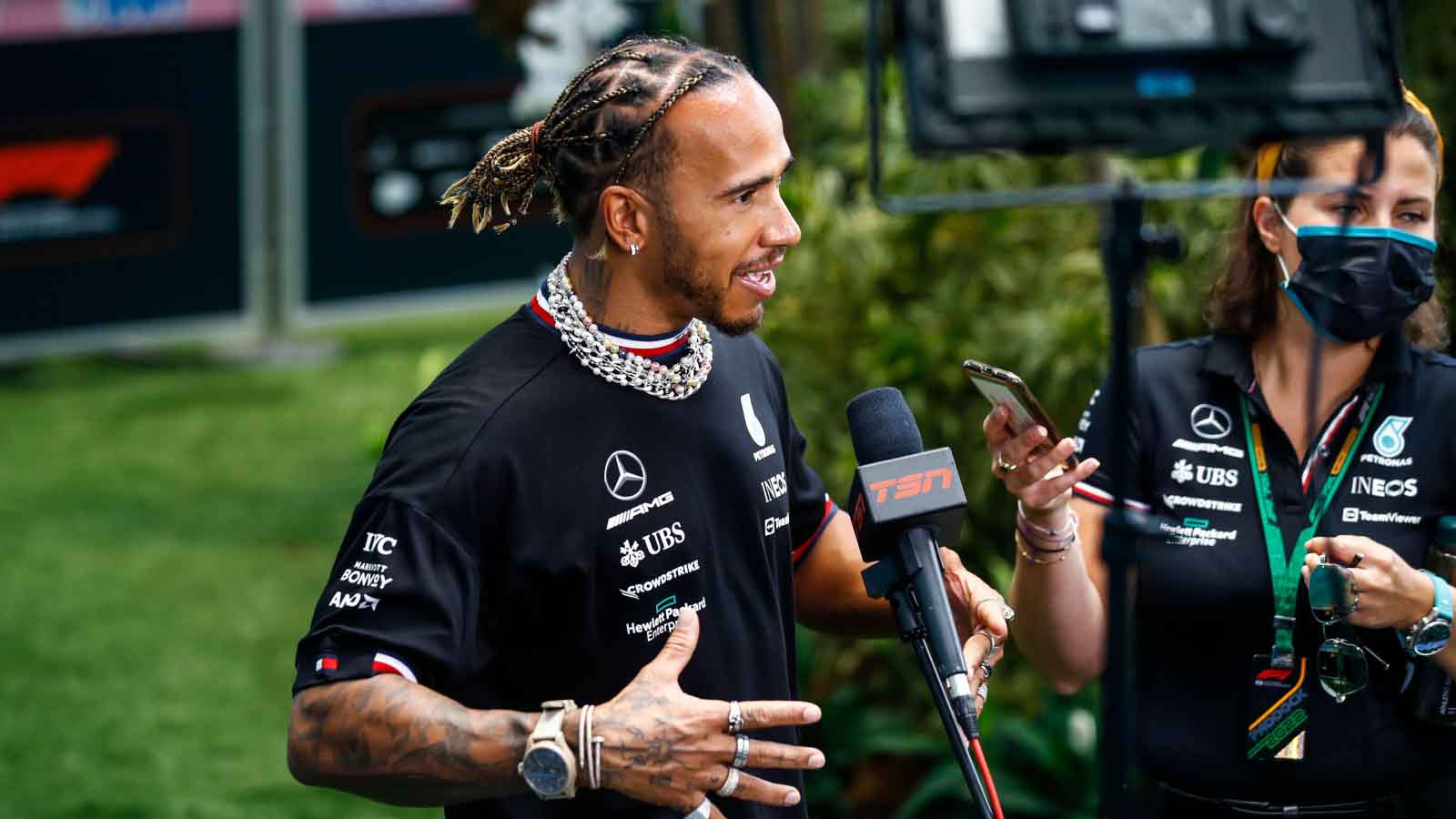 Lewis Hamilton during the media rounds. Miami May 2022.