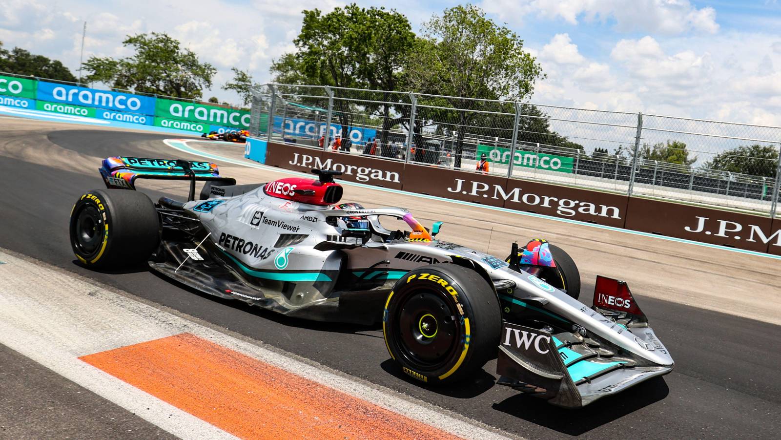 George Russell's Mercedes on qualifying day for the Miami GP. Miami May 2022.