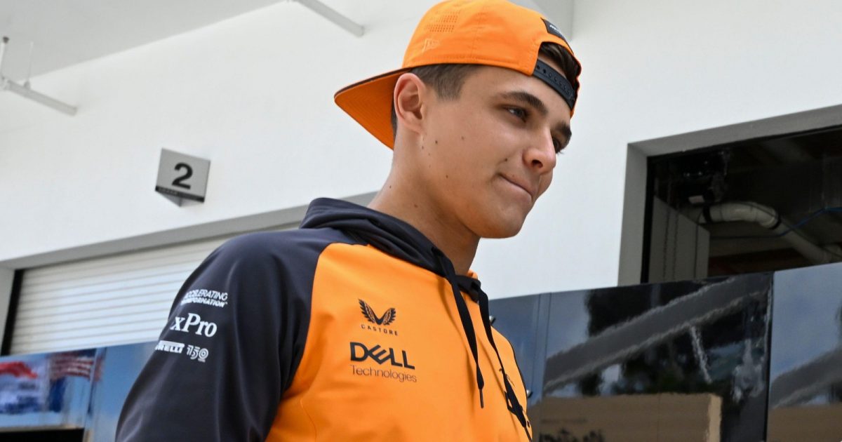 Lando Norris arrives at the paddock for the Miami Grand Prix. Miami, May 2022.