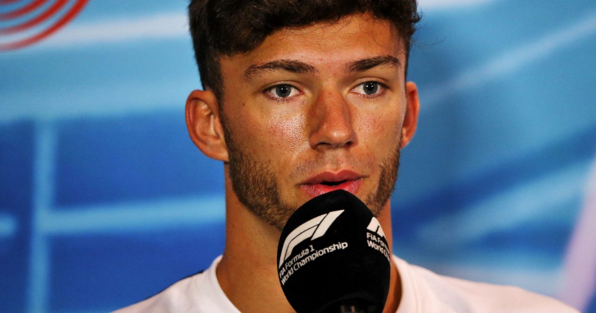 Pierre Gasly looking serious in an interview. Miami May 2022