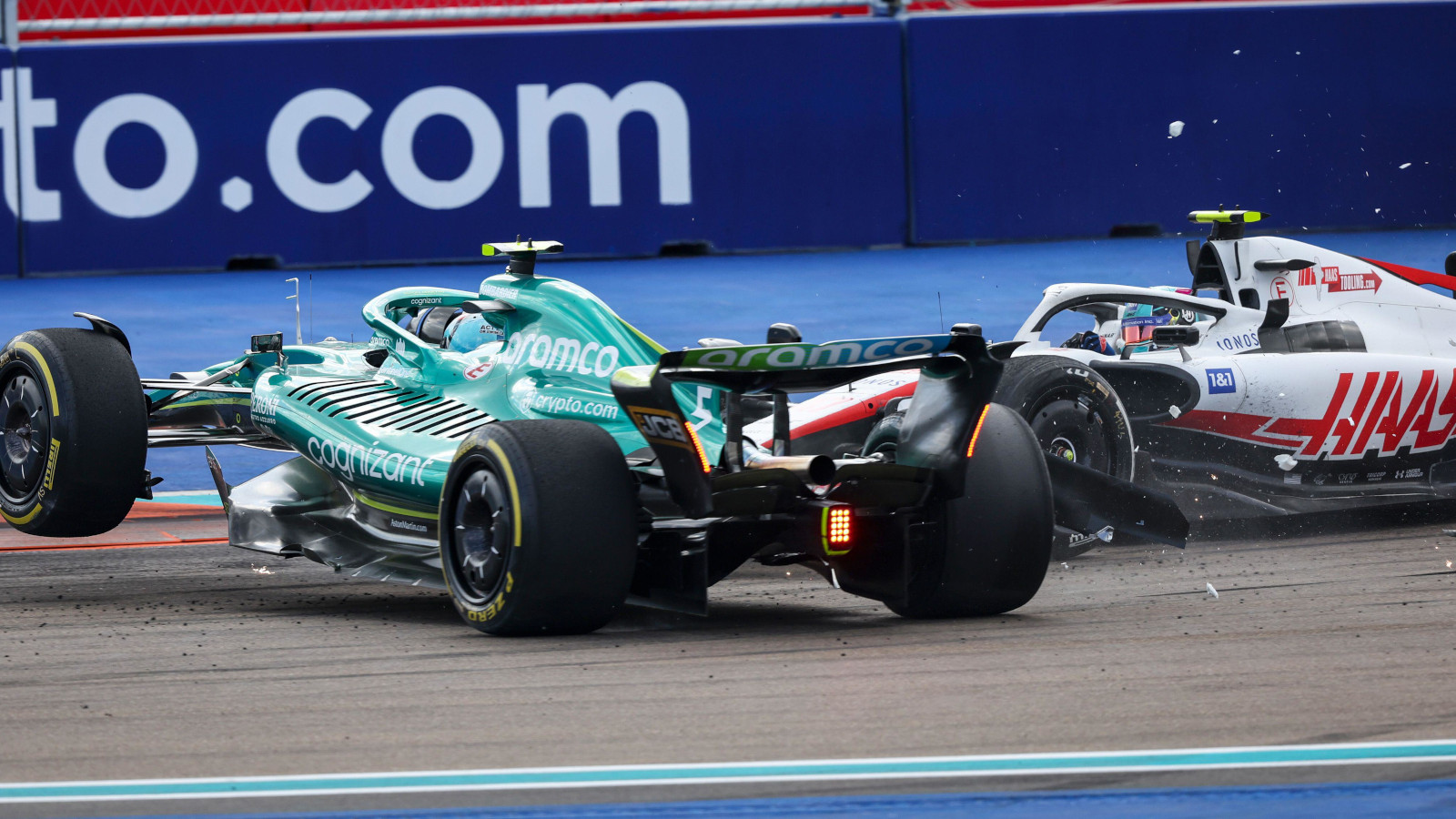 Mick Schumacher hits Sebastian Vettel. Miami May 2022