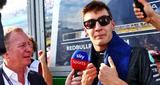 George Russell being interviewed by Sky Sports F1's Martin Brundle on the grid. Imola April 2022.