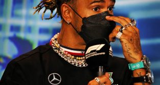 Lewis Hamilton with lots of jewellery on display. Miami May 2022.