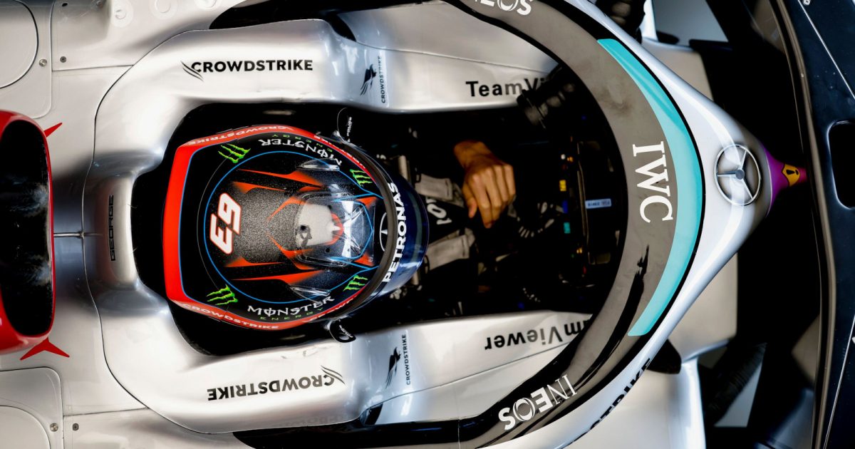 Mercedes driver George Russell aerial in the cockpit W13. Miami May 2022