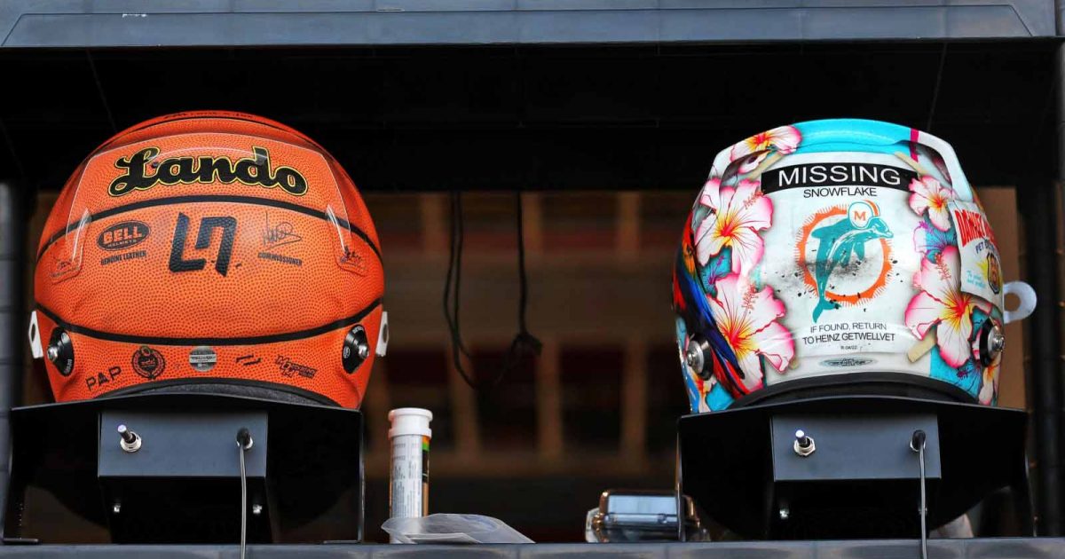 Lando Norris, Daniel Ricciardo helmet designs. Miami May 2022.