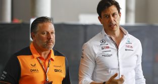 Zak Brown, McLaren and Toto Wolff, Mercedes, talk in Miami. United States, May 2022.