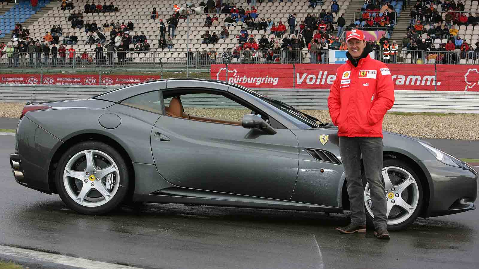 Michael Schumacher launches the Ferrari California. Nurburgring 2008.