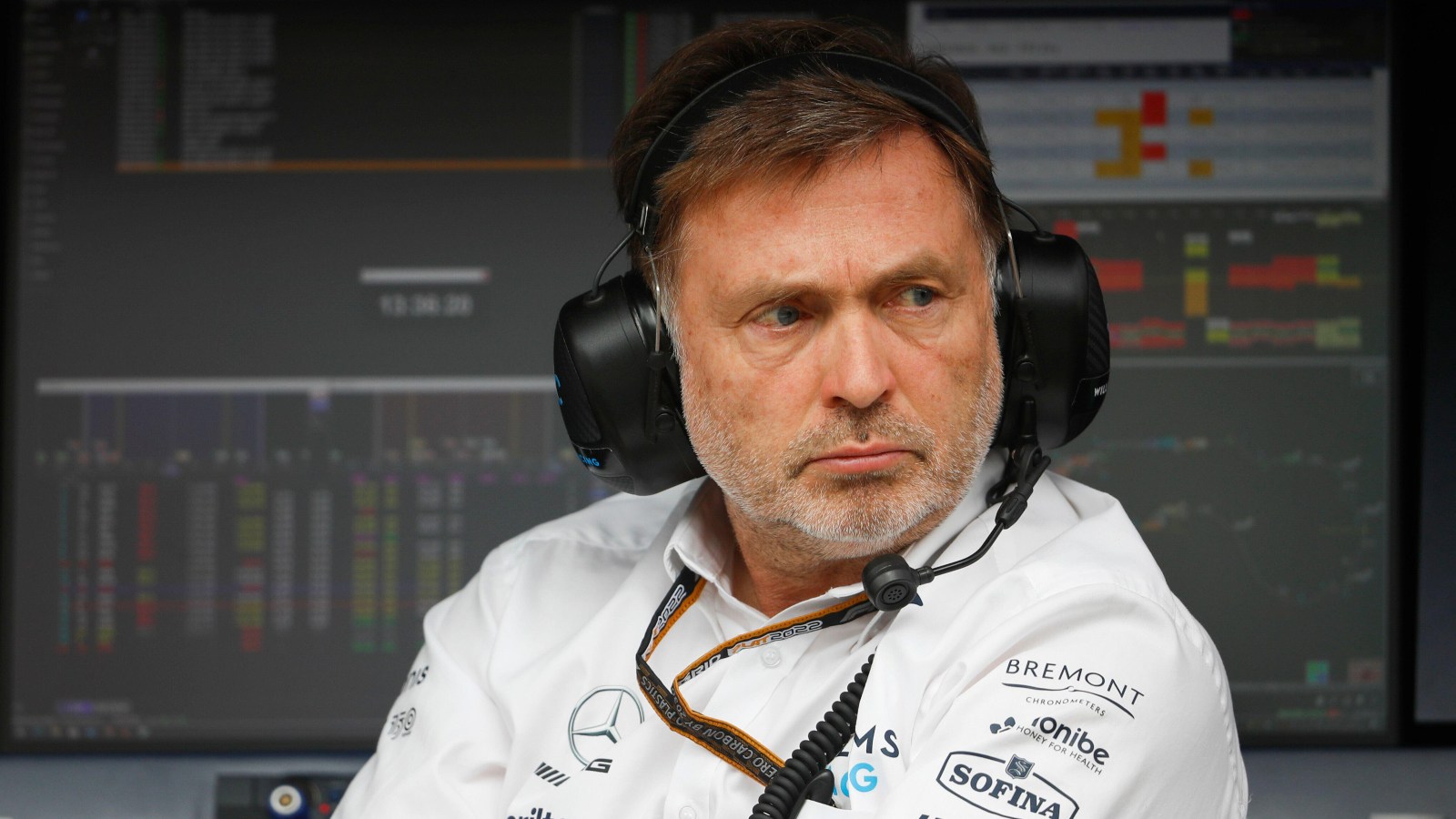 Jost Capito sat on the pit wall. Melbourne, April 2022.