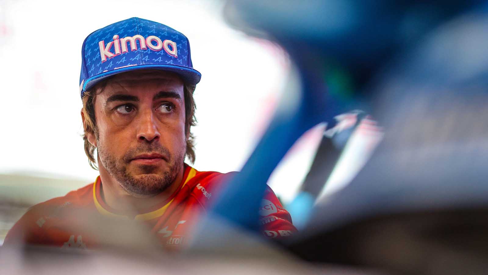 Fernando Alonso in the garage. Spain May 2022.