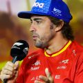 Fernando Alonso holding the microphone in a press conference. Spain May 2022