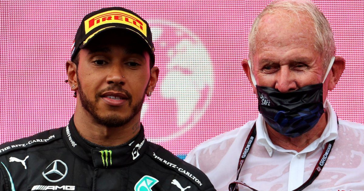 Lewis Hamilton and Helmut Marko on the podium. Austria June 2021