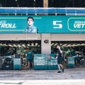 Aston Martin garage at the Circuit de Catalunya. Barcelona May 2022.