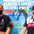 Lewis Hamilton and Valtteri Bottas smiling. Melbourne, April 2022.