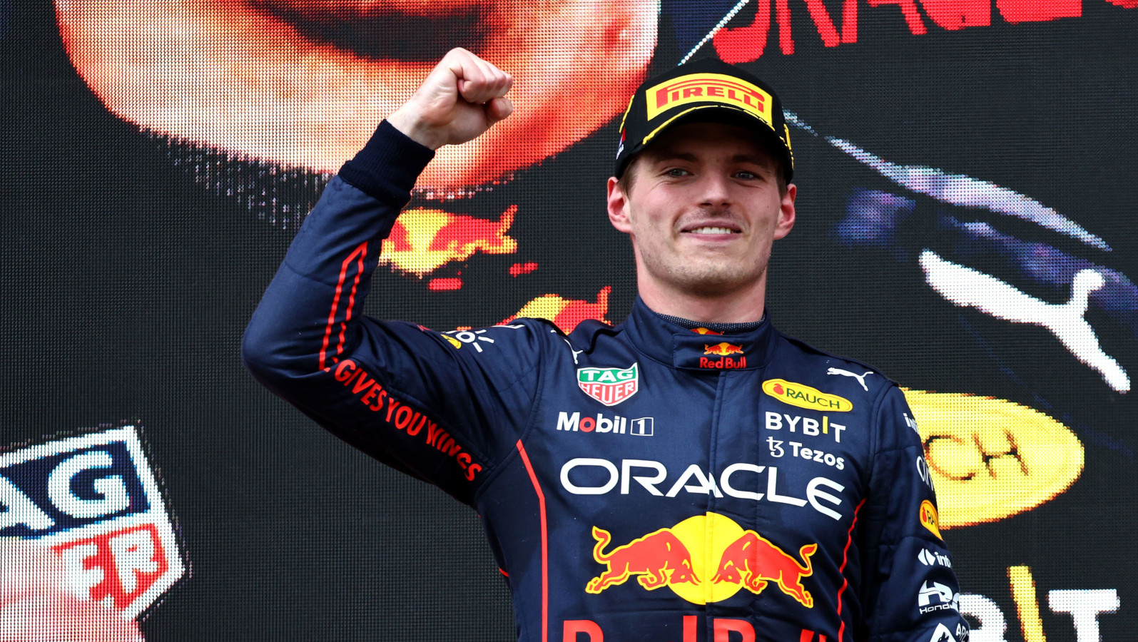 Race winner Max Verstappen fist pump. Imola April 2022