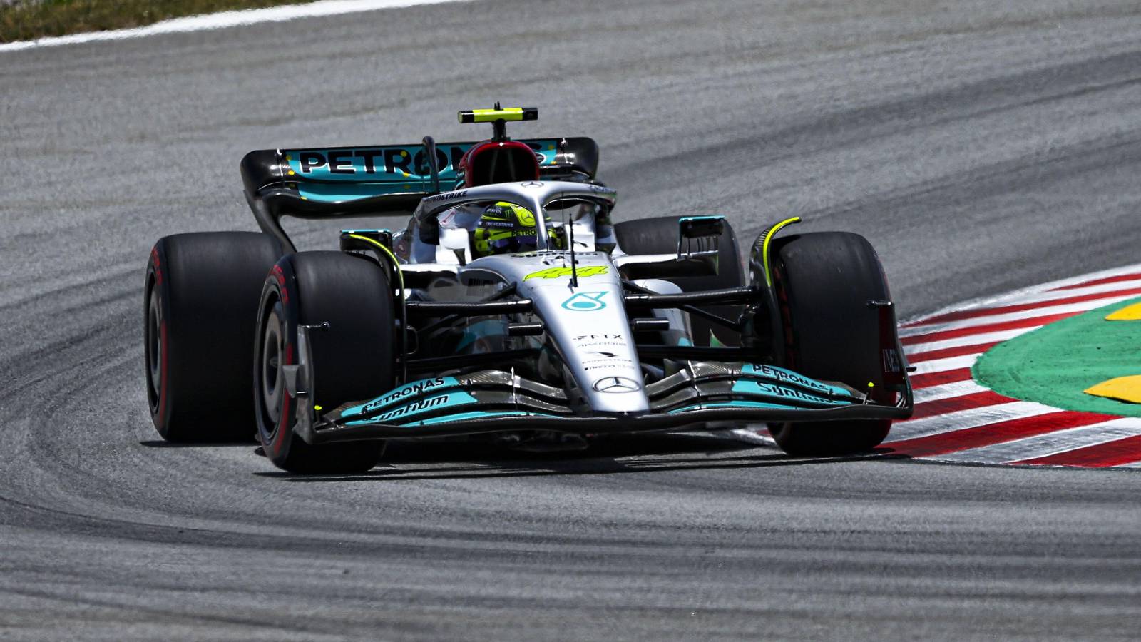 Lewis Hamilton, Mercedes, in action. Spain, May 2022.