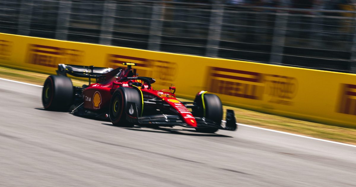 Spain's Carlos Sainz drives his Ferrari to fourth place at the 2022 Spanish Grand Prix. Barcelona, May 2022.
