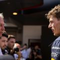 Max Verstappen speaking with Helmut Marko and Christian Horner after his win. Spain May 2022