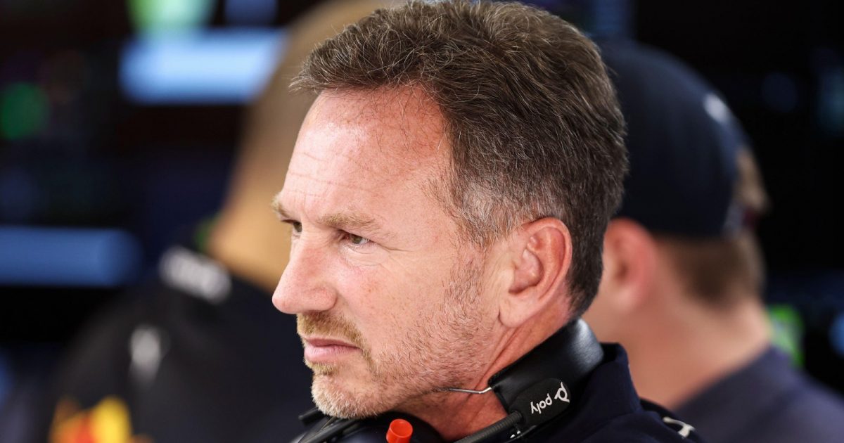 Christian Horner watches on from the garage. Barcelona, May 2022.