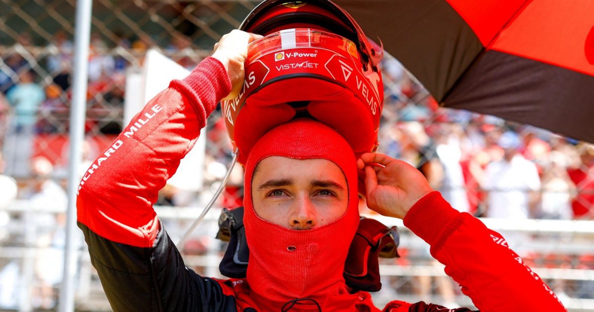 Charles Leclerc putting his helmet on. Barcelona, May 2022.