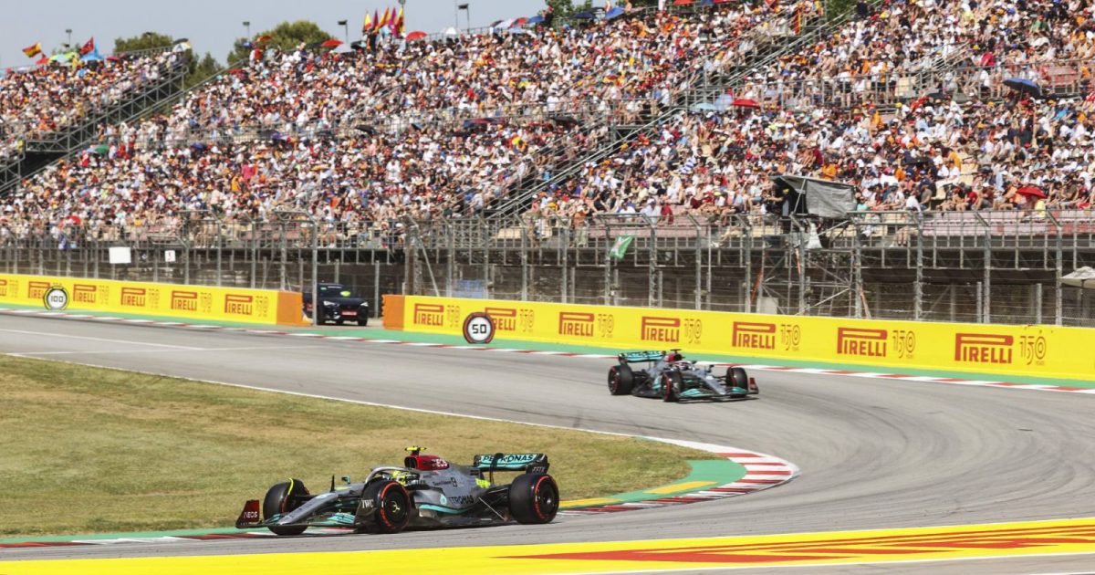 Lewis Hamilton ahead of George Russell at the Spanish GP. Barcelona May 2022.