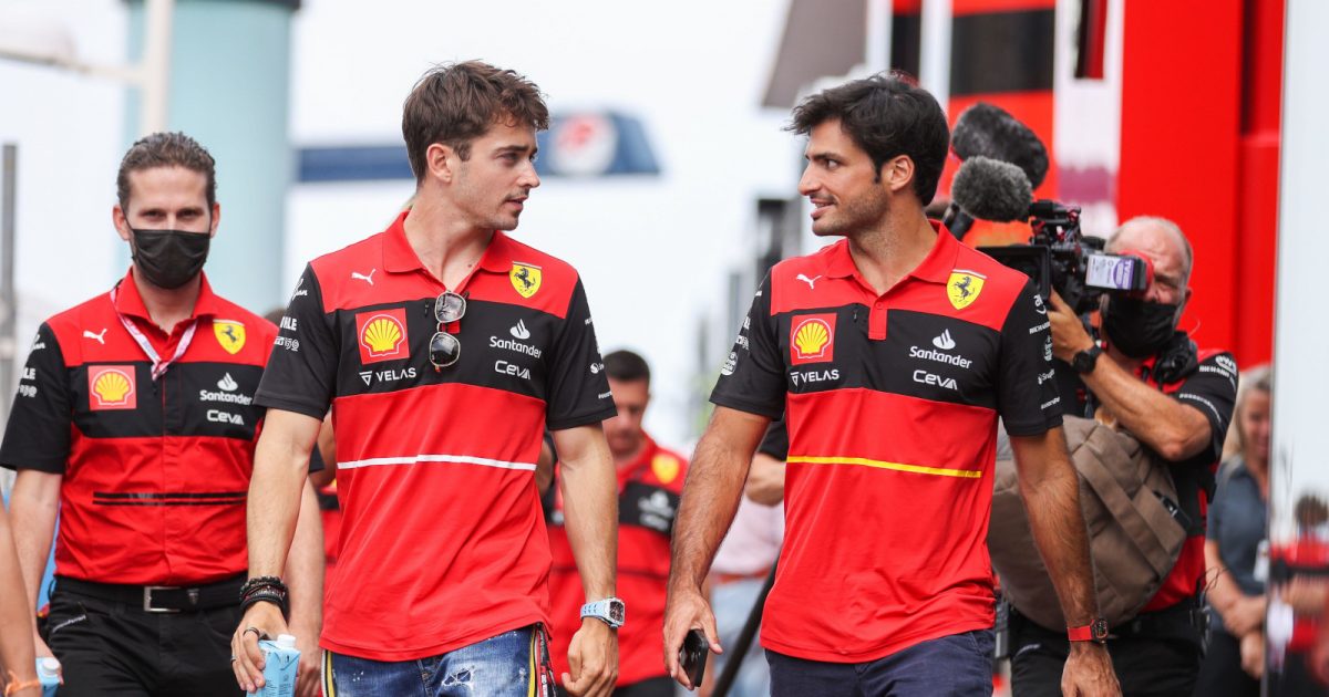 Charles Leclerc and Carlos Sainz walking through the paddock. Monaco May 2022