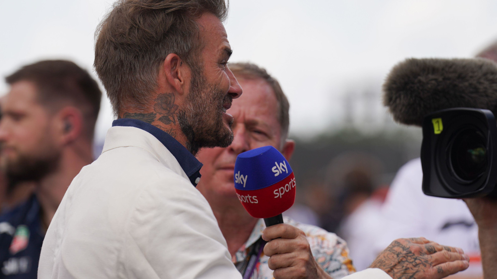 Martin Brundle interviewing David Beckham during his grid walk. Miami May 2022