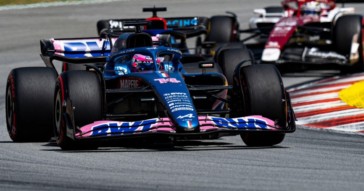 Alpine's Fernando Alonso drives on track during the Spanish Grand Prix.
