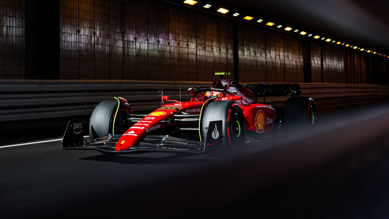 Carlos Sainz, Ferrari, in the tunnel. Monaco, May 2022.