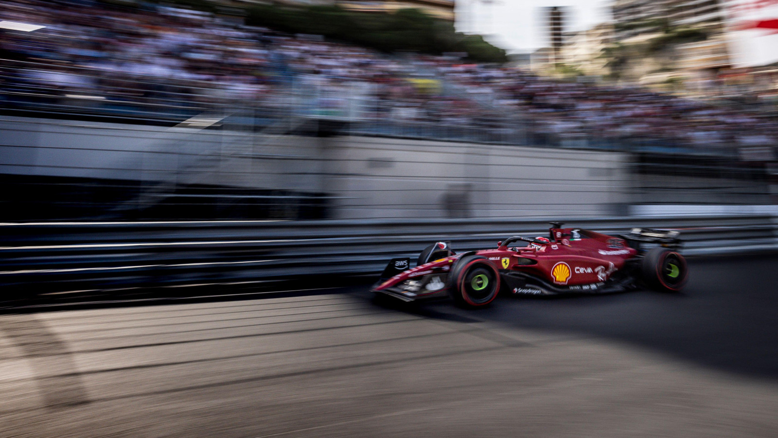 Ferrari's Charles Leclerc on track during practice for the Monaco Grand Prix. Monte Carlo, May 2022.