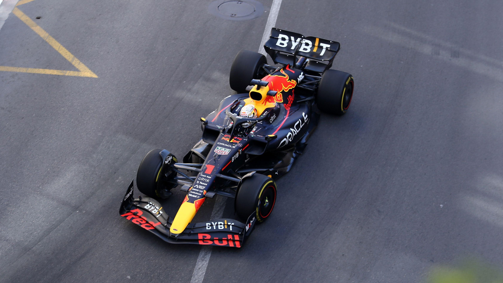 Red Bull's Max Verstappen on track during the Monaco Grand Prix. Monte Carlo, May 2022.