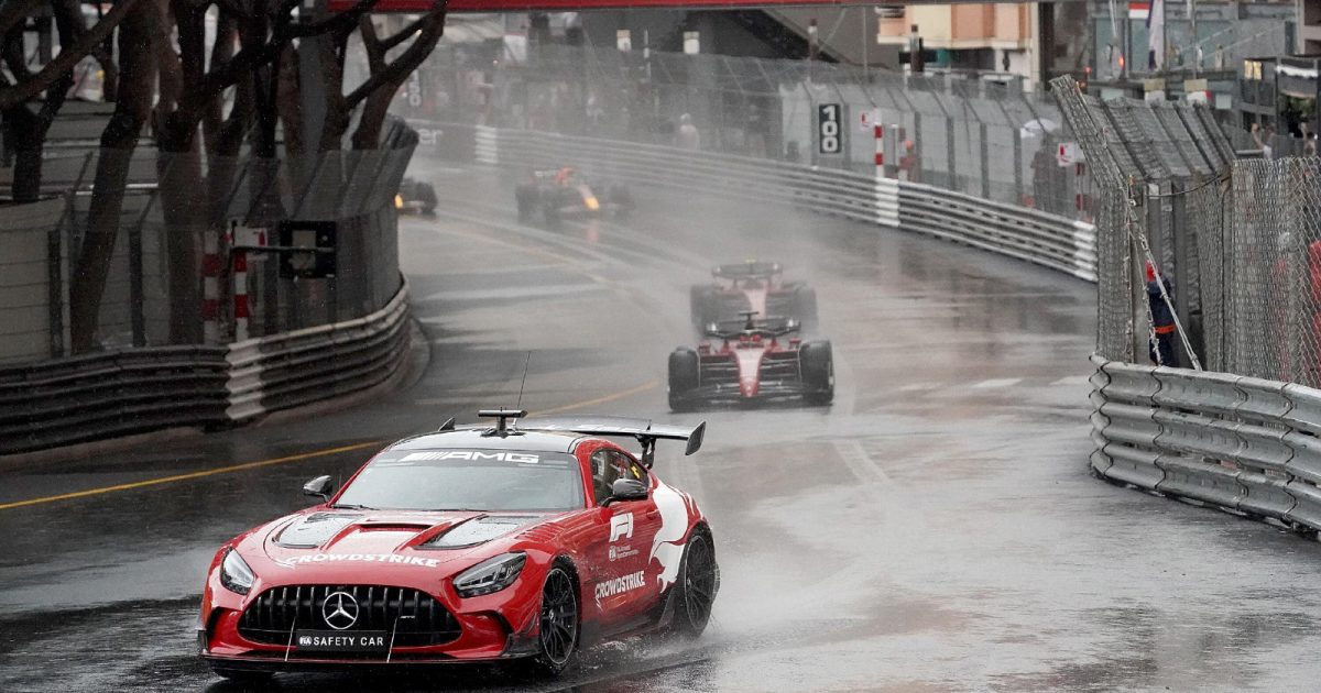 The Mercedes Safety Car leads the field at the Monaco Grand Prix. Monte Carlo, May 2022.